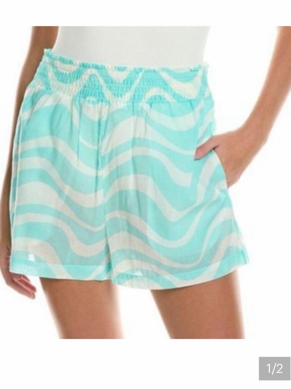 kate spade Aqua and White Smocked Waist Beach Shorts